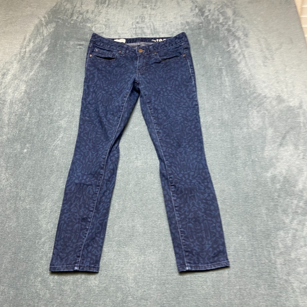 Gap 1969 Always Skinny Jeans Womens 26P Blue Denim Leopard Print Low Rise Cozy